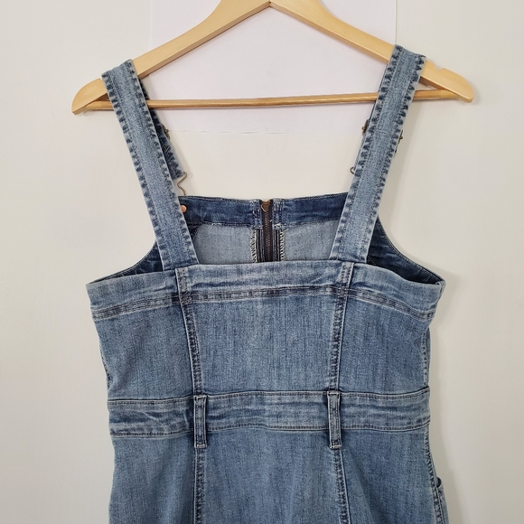 AMERICAN EAGLE Sz 6 Blue Denim Jean Overall Mini Dress Front Zip Straps Stretch - Picture 10 of 14